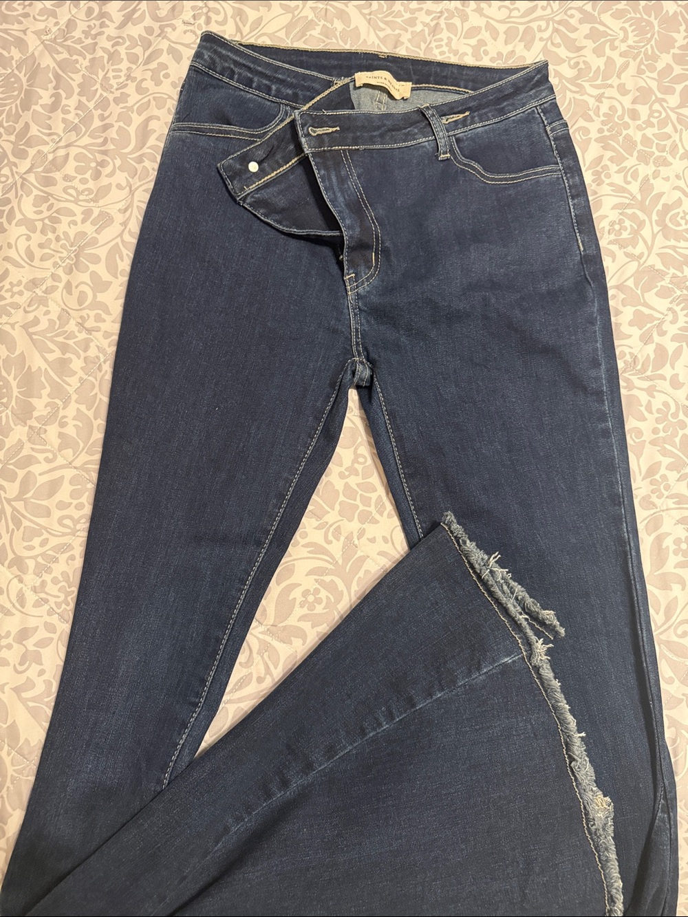 Women’s Dark Wash Flare Jeans with Raw Hem